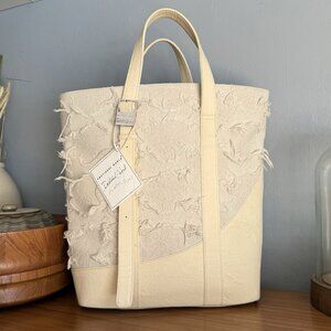 Emotional World Large Vintage Tote Bag Cotton Linen Beige Artsy Unique